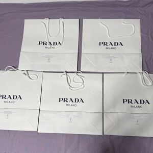 Lot of 5 Prada Milano White Empty Shopping Gift Paper Bags 13.75x14x4.75"